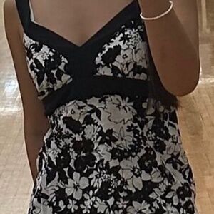 Black and white floral camisole with bow strap in the back